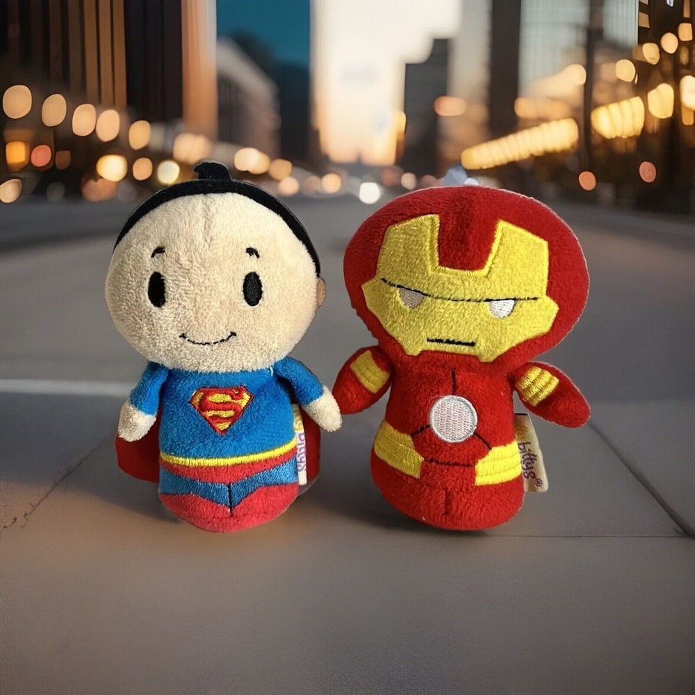 Hallmark Itty Bittys  DC Marvel Lot of 2 Superman and Iron Man 4.5" Stuffed Toys